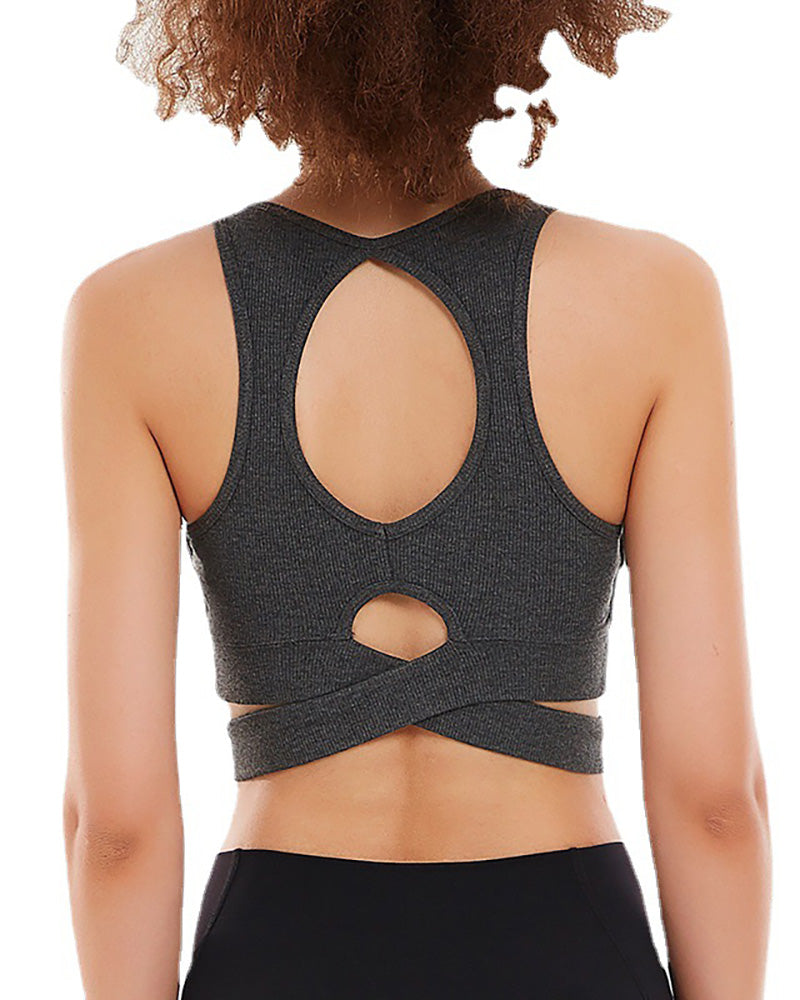 New Popular Style Women Sport Vest Sleeveless Back Criss Cross Solid Color Yoga Tops Bra XS-XL