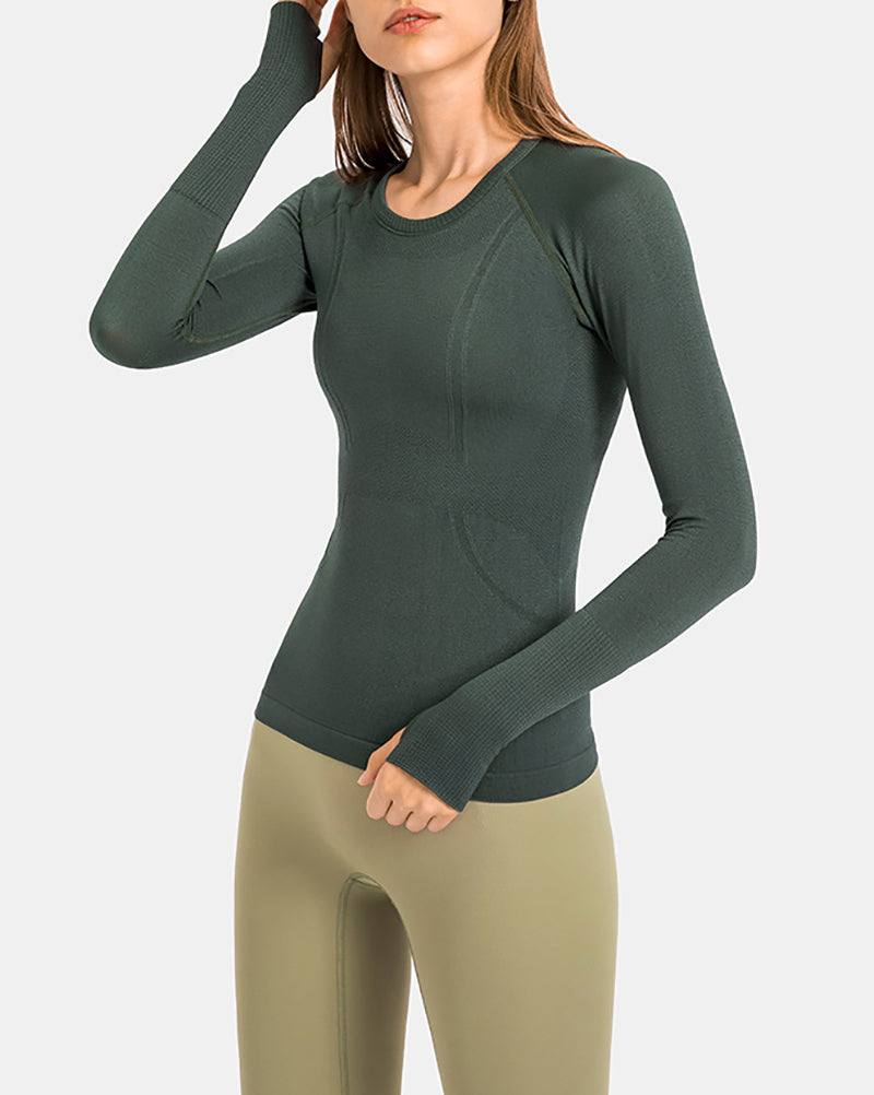 Autumn Crew Neck Long Sleeve Sports Yoga Women T-shirt 4-10