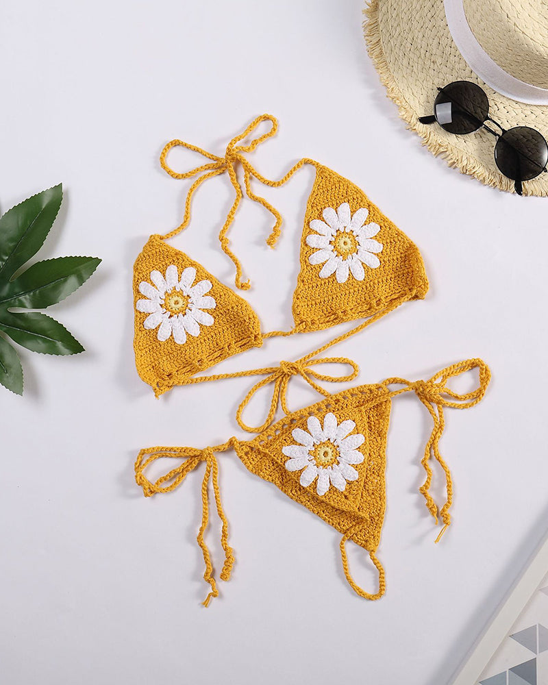 Handmade Crochet Flower Micro Bikini G Thong String Beach Micro Swimwear Sexy Lingerie Sets OM25987