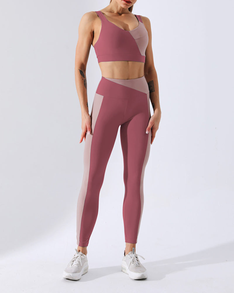 New Contrast Color Stitching Fitness Suit Long Sleeve Yoga Suit Sports Fitness Suit Two Piece Set S-XL Leopard Print Seamless Yoga Pants Sports Bra Fitness Wear Yoga Wear Women&