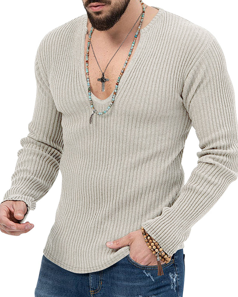 Mens Autumn Winter Long Sleeve Solid Color Knit Sweater Black Khaki Blue Apricot Mid Gray Red White S-3XL