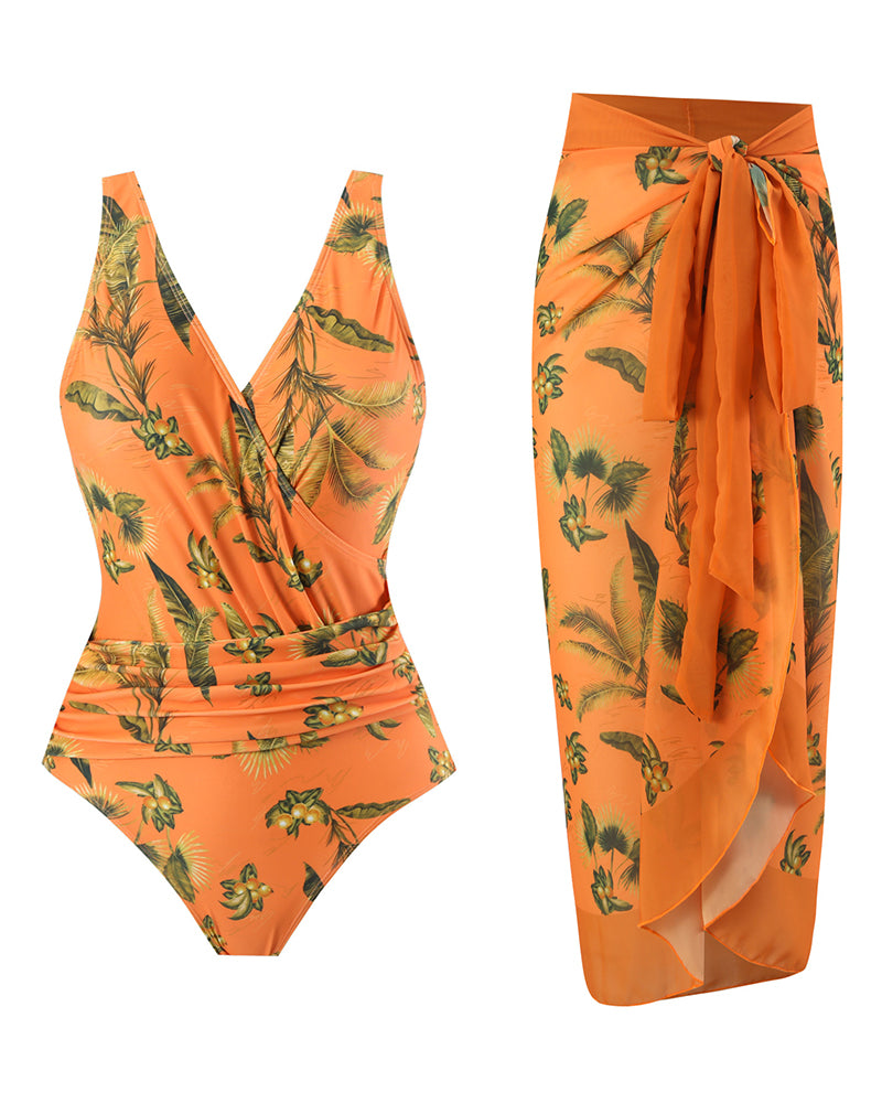 Boho Summer Sexy Printed V Neck Cover Up Two-piece Swimsuit S-XL