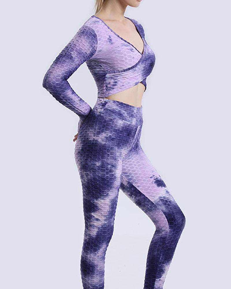 Yoga Cross Top High Waist Tie-Dye Yoga Pants Fitness Sports Suit S-XXL Pants Sets