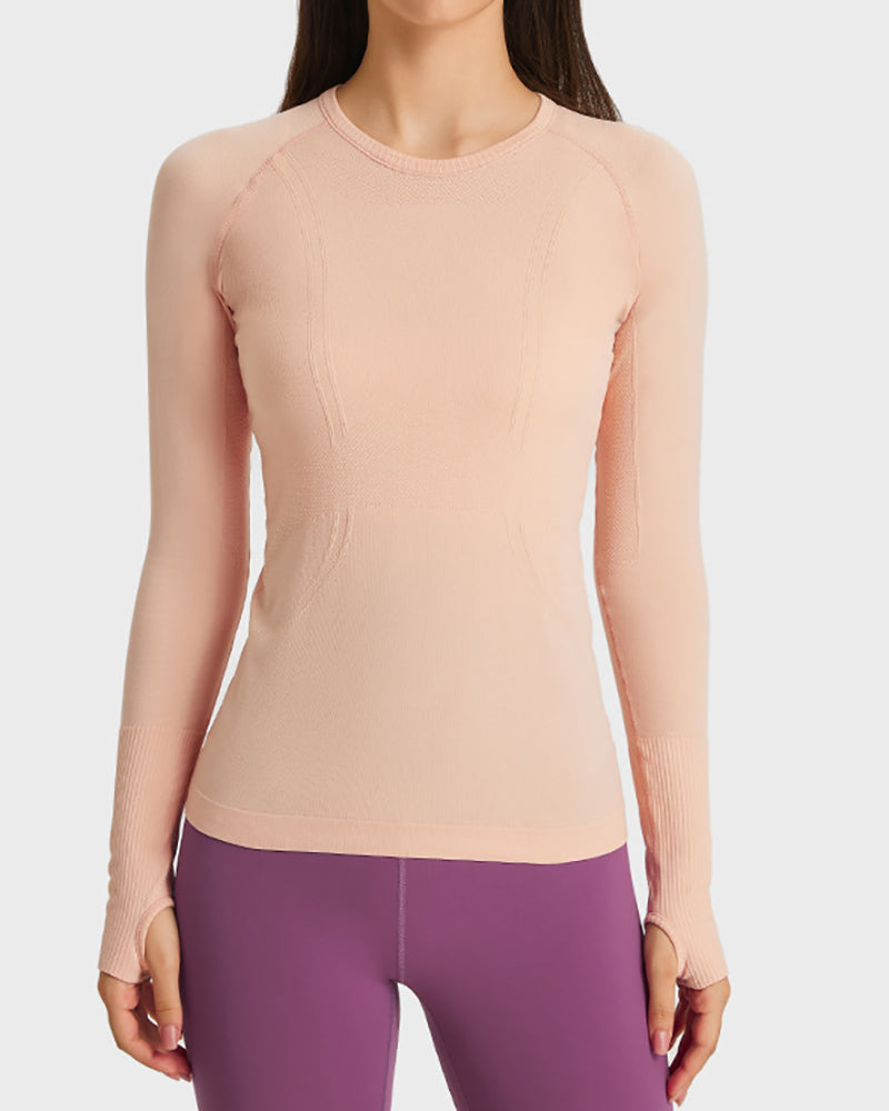 Women Long Sleeve O Neck Slim Breathable Sports Yoga Tops 4-12