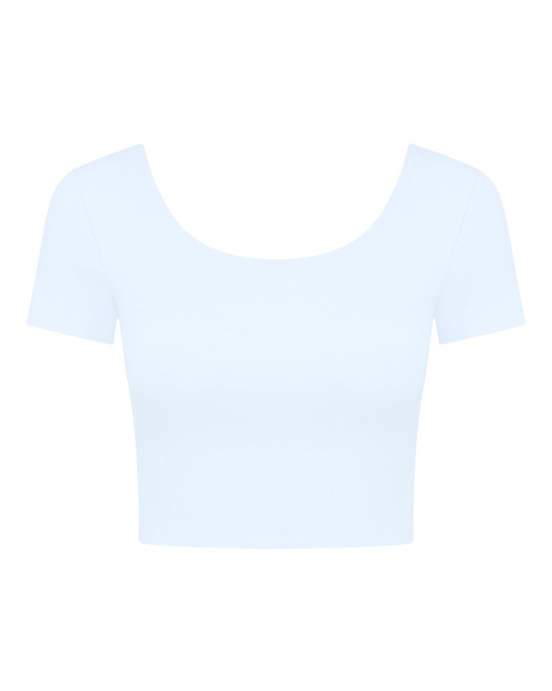 Women Back Ruched O-neck Short Sleeve Crop Top Sports T-shirt(with bra Pad) 4-12