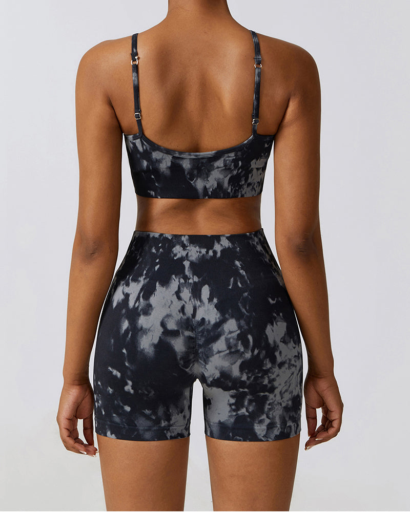 Camo Printing Seamless Yoga Quick Dry High Waist Shorts Sets Running Fitness Yoga Two-piece Sets S-L