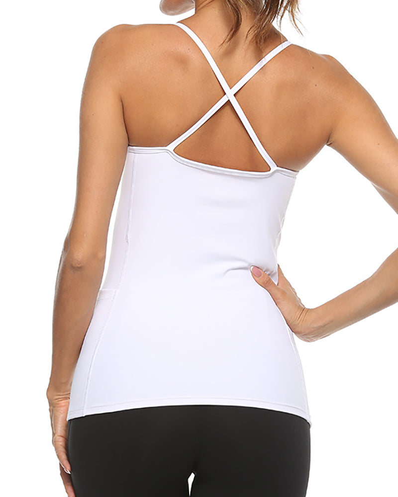 Yoga Tight Sling Nylon High Elastic Side Pocket Slim Fitness Vest Breathable Sports Top S-XL