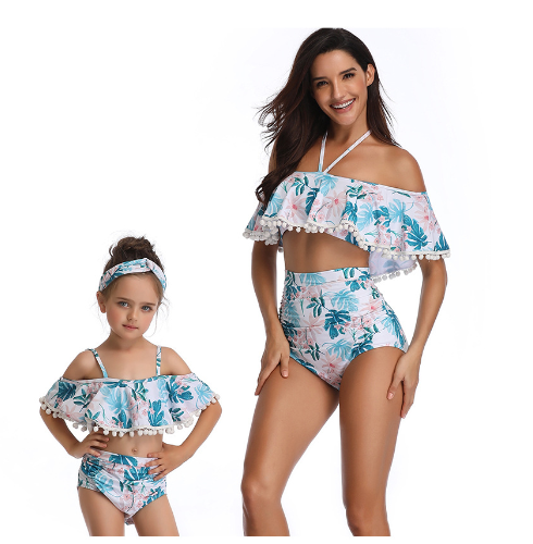 New Design Sexy Off-shoulder Backless High Waist Parent-child Bathing Suit S-XL OM20687
