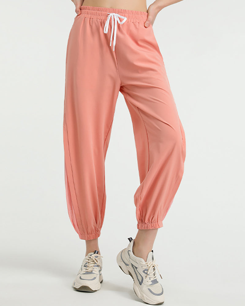 Loose High Waist Quick Dry Women Mesh Running Sports Pants Trousers Joggers Black Pink Gray S-XL