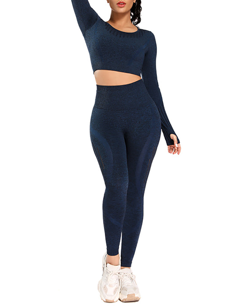 Women Fashion Seamless High Waist Tight Yoga Two-piece Pants Sets