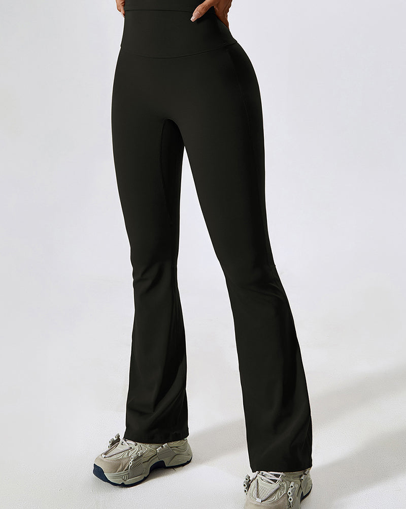 High Waist Wide Leg Yoga Casual Pants Black Brown Coffee Bean Green Apricot S-XL