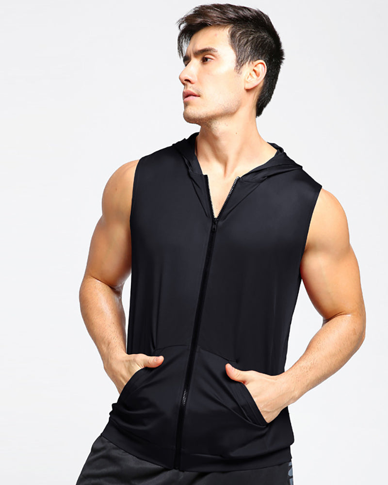 Summer Sleeveless New Hoodies Zipper Fitness Sports Men&