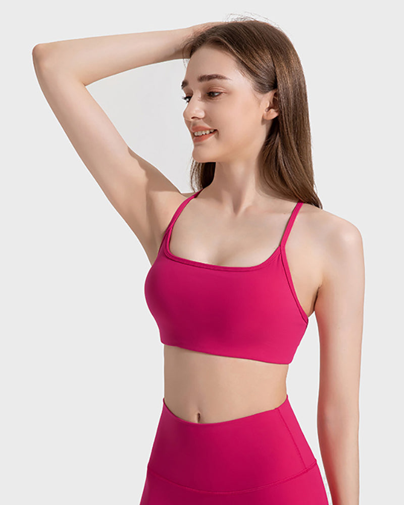 Women Criss Cross Back Solid Color Sling Sport Bra Yoga Tops 4-12