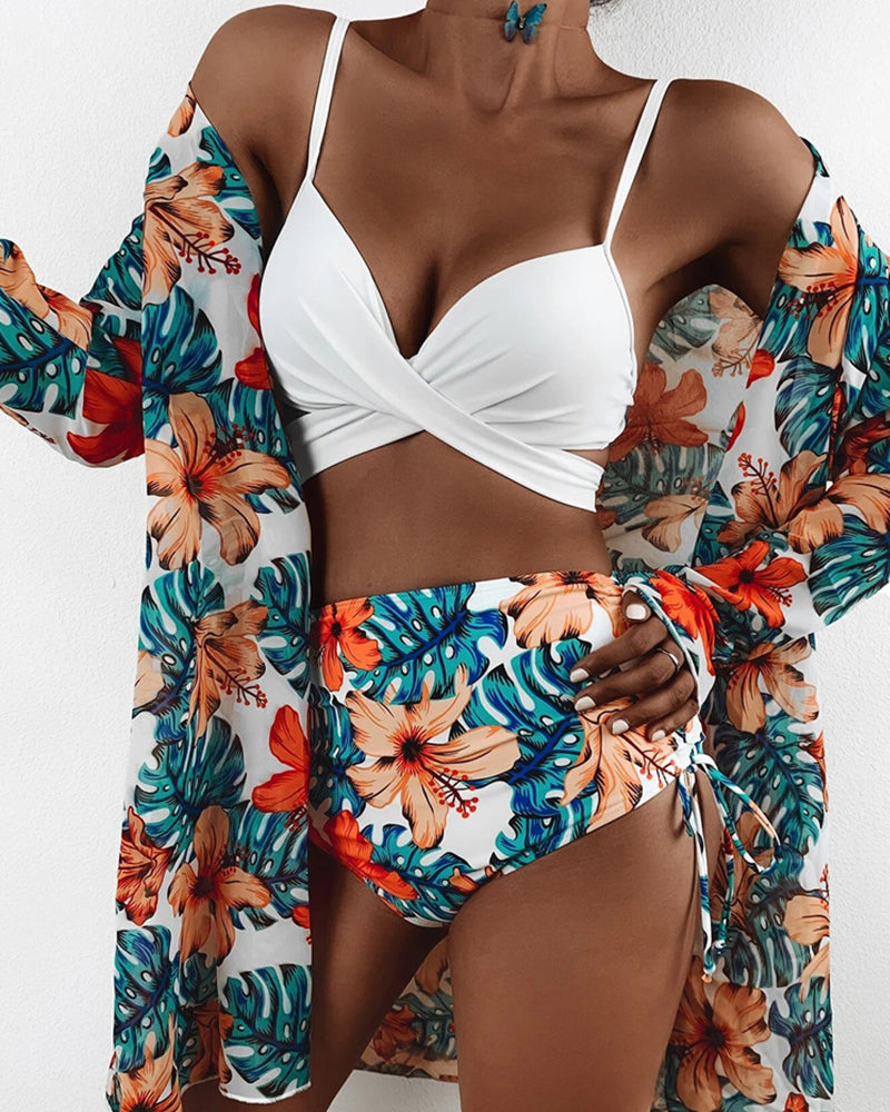 Women Printing Mesh Three Piece Swimwear S-XL YY10070