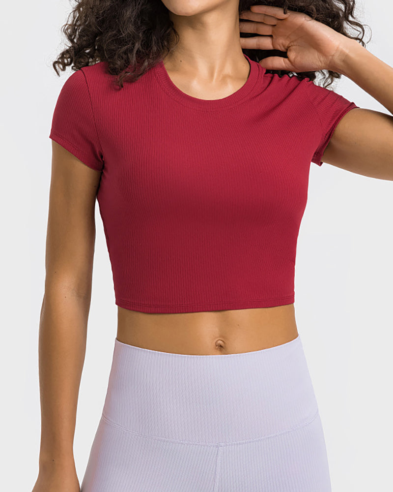 Women Short Sleeve O-Neck Slim Sports Yoga Tops 4-12