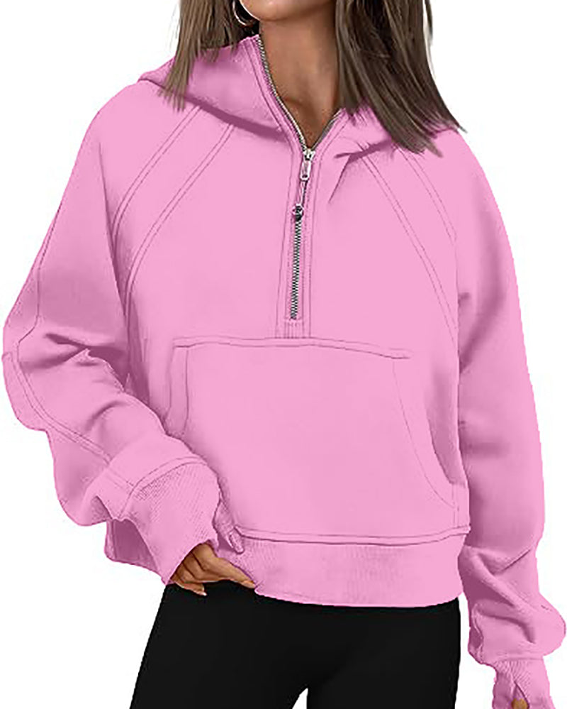 Women Long Sleeve Zipper Front Hooded Pocket Pullover Tops S-XL