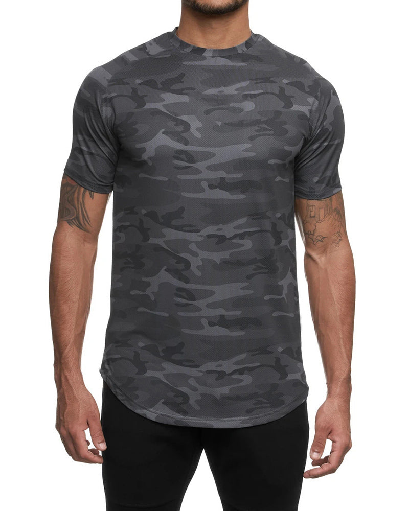 Hot Sale Short Sleeve Camo Printed Sports Running T-shirt White Grey Army Green Black M-3XL