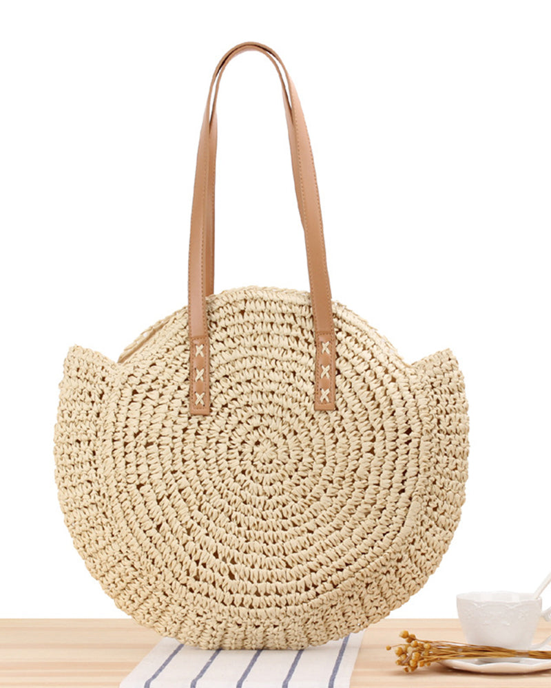 Round Straw Beach Bag Vintage Handmade Woven Shoulder Bag Raffia circle Rattan bags Bohemian Summer Vacation Casual Bags OM6318