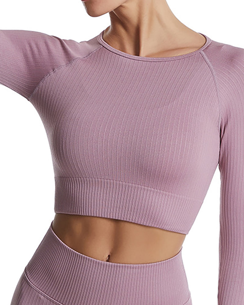 Yoga Long Sleeve Sports Tight-Fitting Solid Color Top S-L