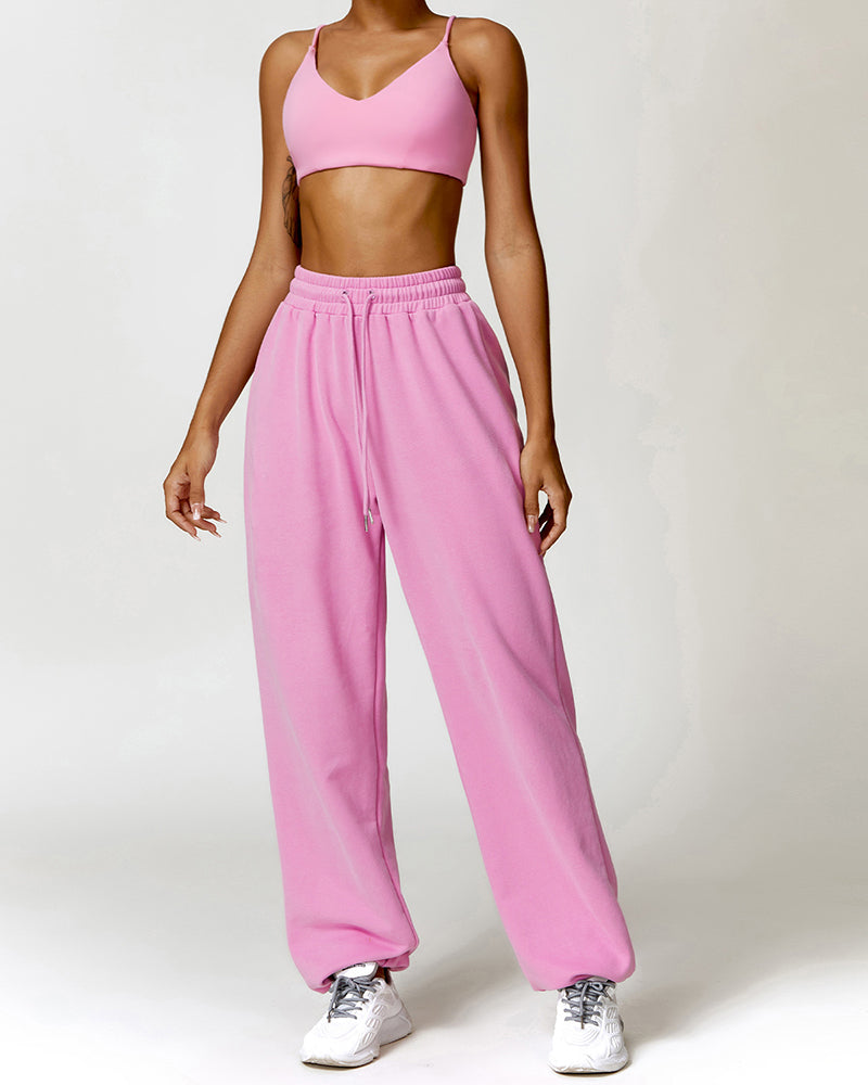 Popular Fabric Sling Bra Sweatpants Yoga Two-piece Sets S-L