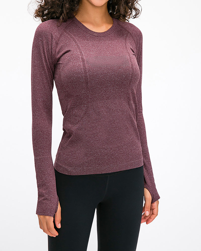 Women Long Sleeve O Neck Slim Breathable Sports Yoga Tops 4-12