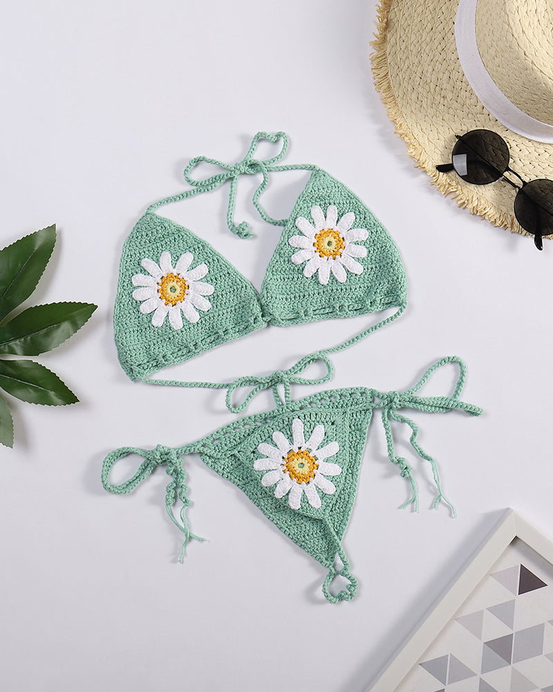 Handmade Crochet Flower Micro Bikini G Thong String Beach Micro Swimwear Sexy Lingerie Sets OM25987