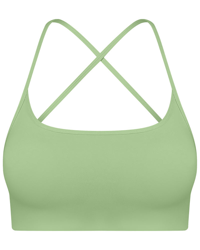 Women Criss Cross Back Solid Color Sling Sport Bra Yoga Tops 4-12