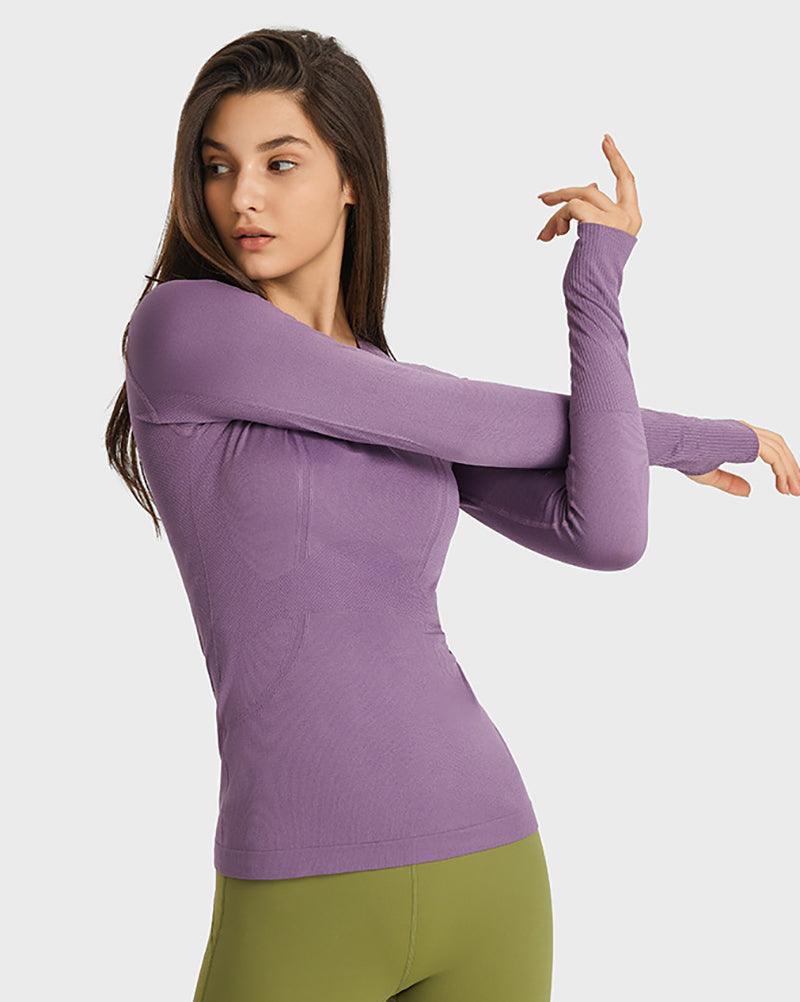 Autumn Crew Neck Long Sleeve Sports Yoga Women T-shirt 4-10