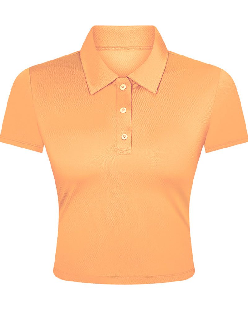 Women New Short Sleeve Sports Lapel Outside Sports Tennis Shirt White Pink Orange Black Gray Cyan 4-12