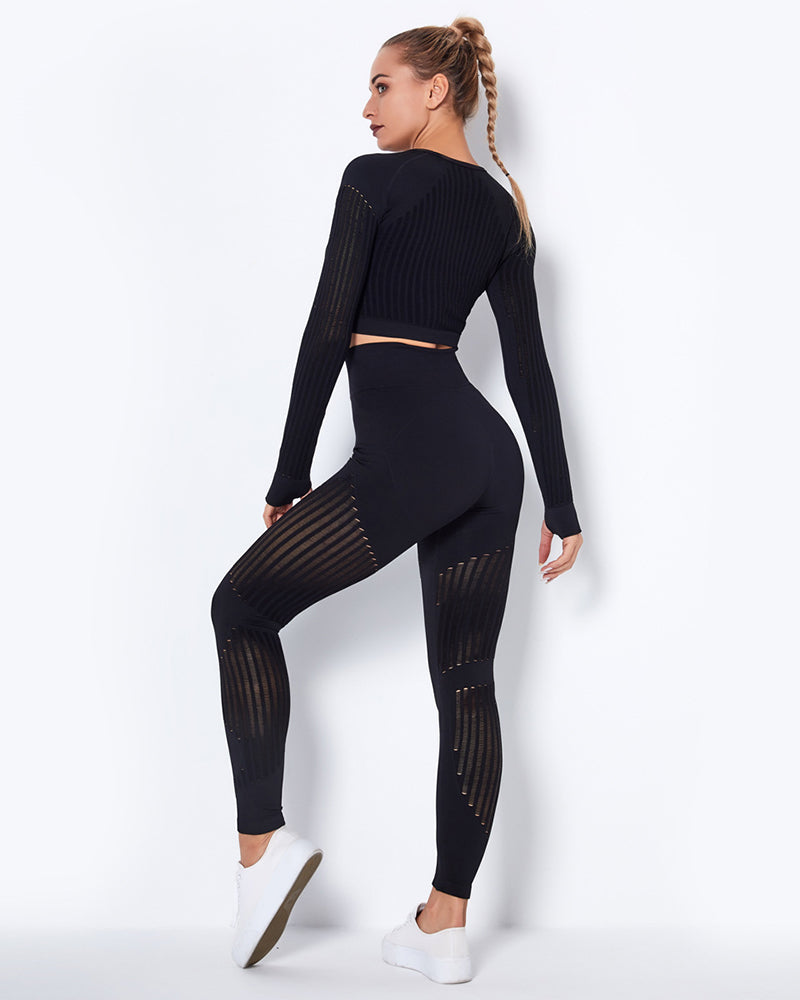 Hollow Out Seamless Yoga Set Sport Outfits Women Black Two 2 Piece Crop Top Bra Leggings Workout Gym suit Fitness Sport Sets Pants