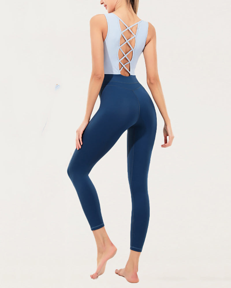 Cross Back Slim Line Aerial Yoga Jumpsuit Green Blue S-XL