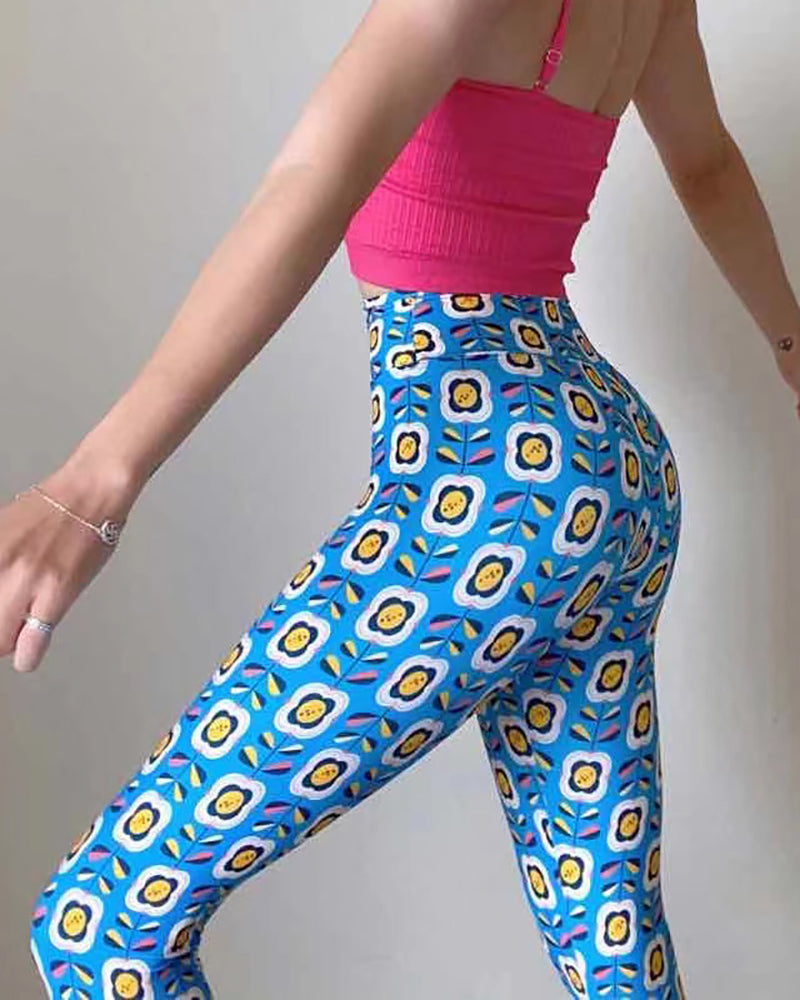 Women Quick Drying Printed High Waist Running Training Pants S-L