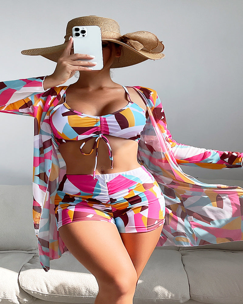 3 Piece Set Swimwear Floral Printed Women Swimsuit S-XL