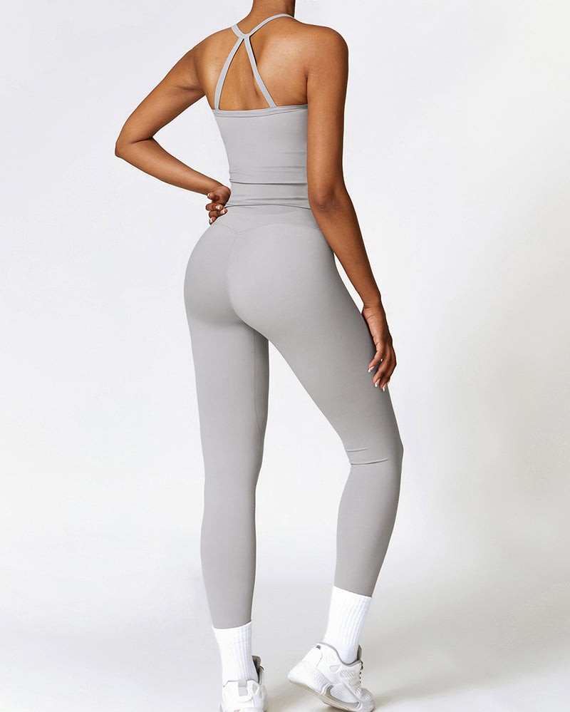 Woman Strap Vest Solid Color Pants Yoga Two-piece Sets S-XL