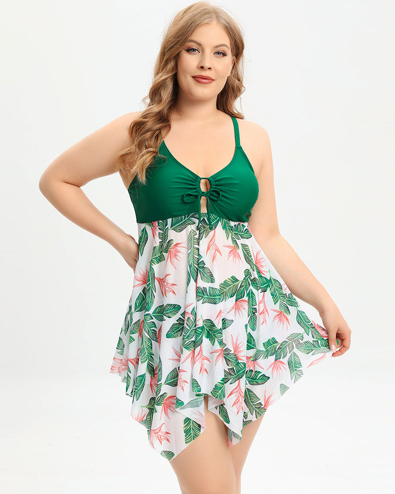 Women Florals Holiday Vacation Beach Wear Plus Size Swimwear Green Black Orange L-5XL