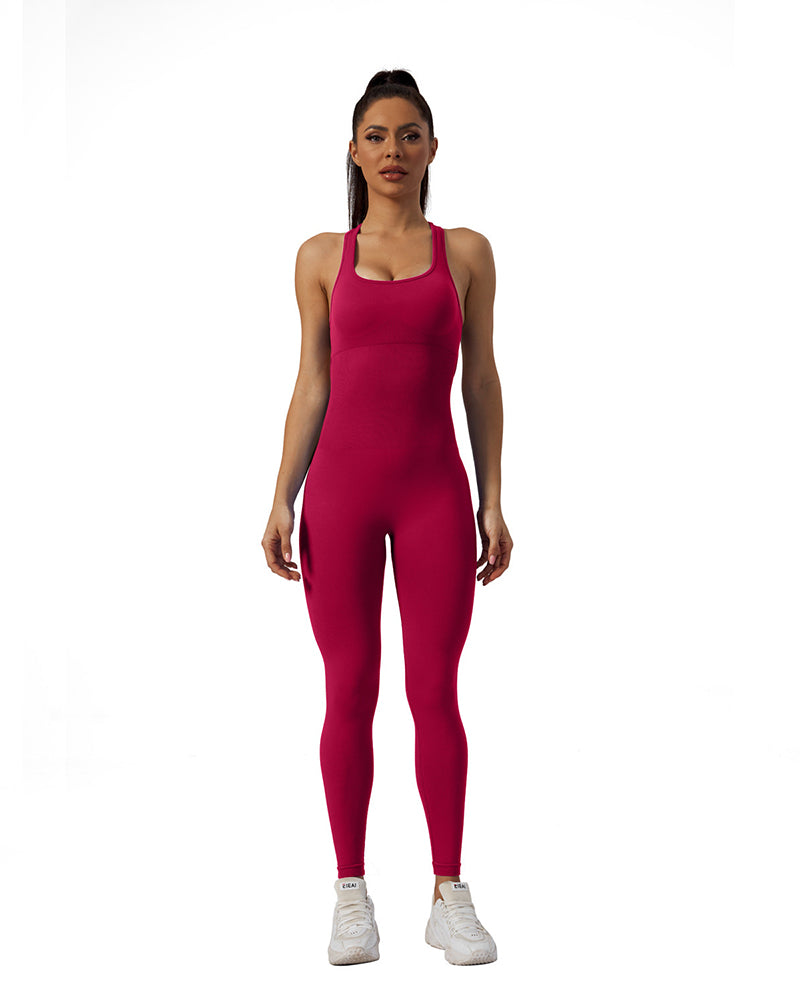 Women Sleeveless Slim Solid Color High Elasticity Yoga Jumpsuit S-L