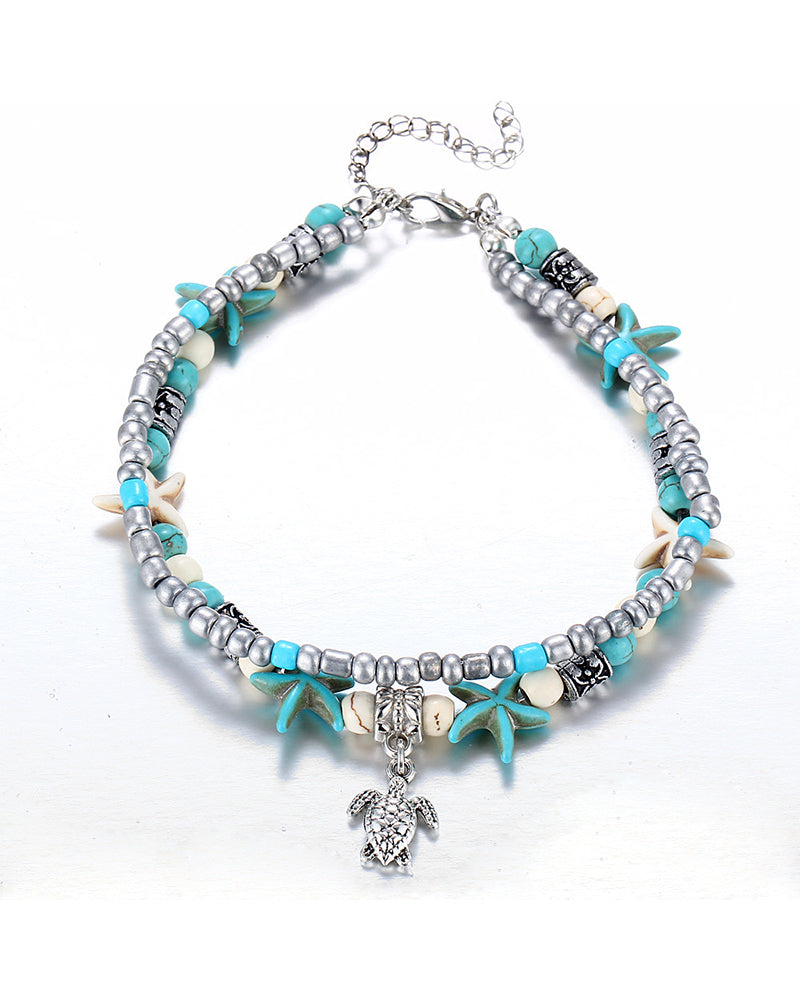 Beach Conch Rice Bead Yoga Anklet Bracelet Starfish Pendant Shell Crystal Bead Foot Ornament OM6326