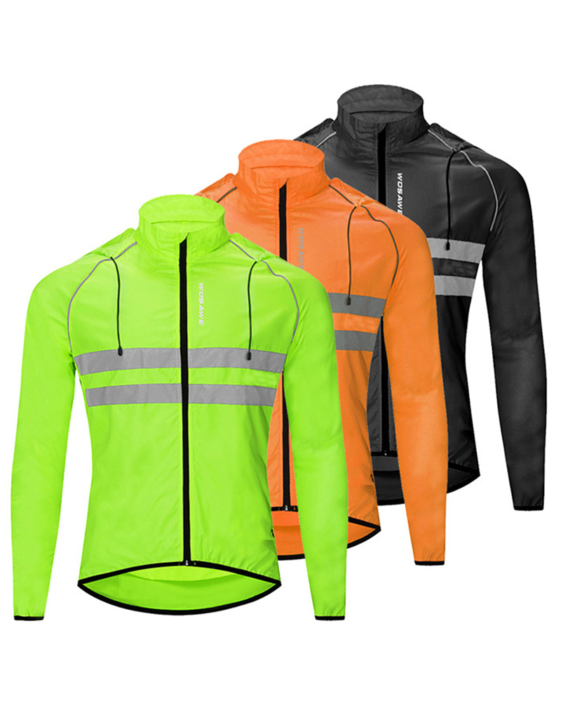 Thin Hooded Caps Reflective Running Jackets Windproof Water Rain Repellent Cycling Windbreaker Coat Bike Sports Jackets