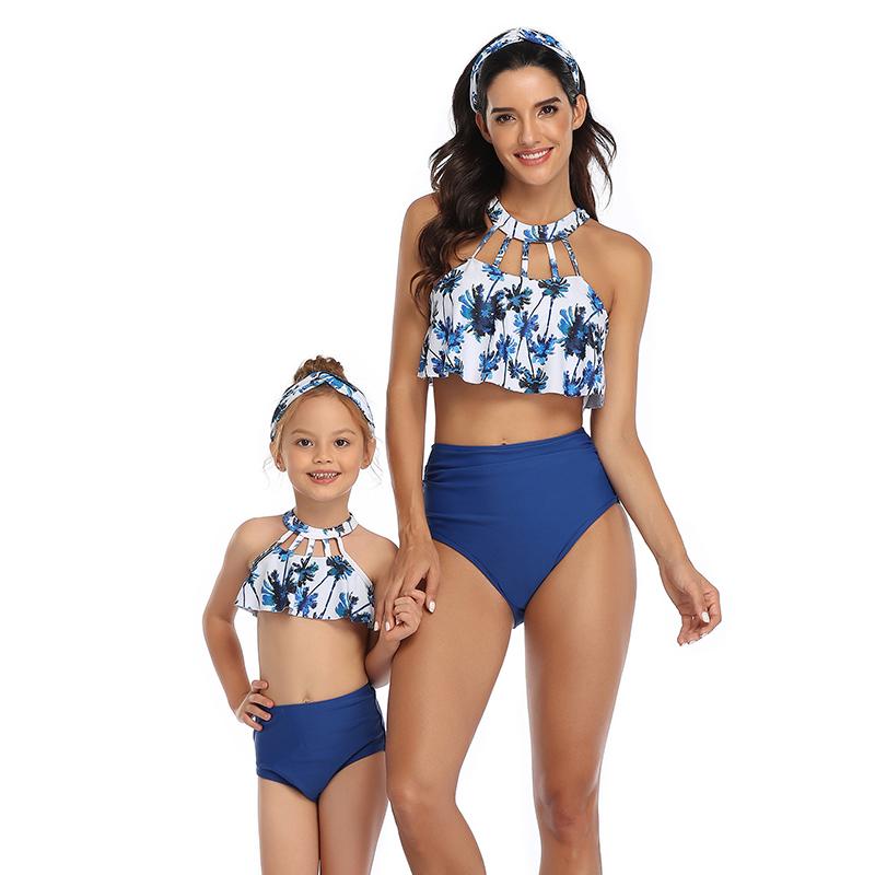 New Design Beauty Floral Ruffle Strap Mom&Child Swimsuit S-XL OM20676