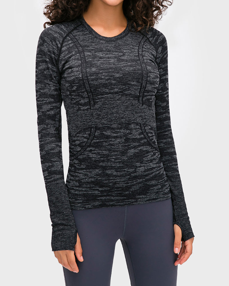 Women Long Sleeve O Neck Slim Breathable Sports Yoga Tops 4-12