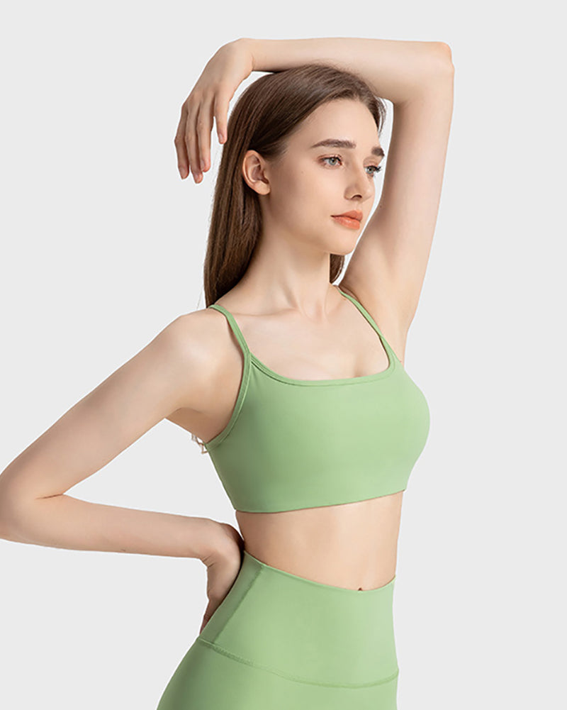 Women Criss Cross Back Solid Color Sling Sport Bra Yoga Tops 4-12