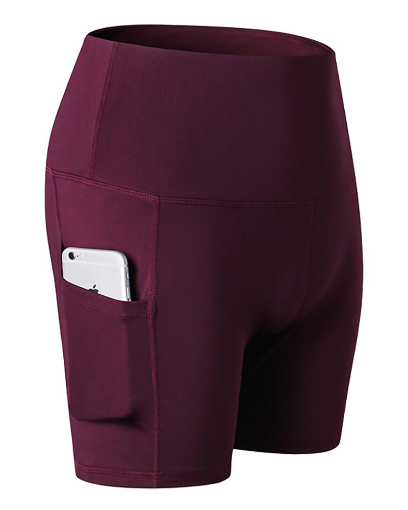 Women High Waist Side Pocket Running Wear Quick Dry Highly Elastic Yoga Bottoms Women Shorts Gray Black Wine Red Blue Navy Blue S-2XL