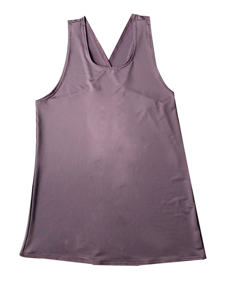 Solid Color Sleeveless Featherweight Milk Silk Criss Back Yoga Tank Tops Vest S-XL