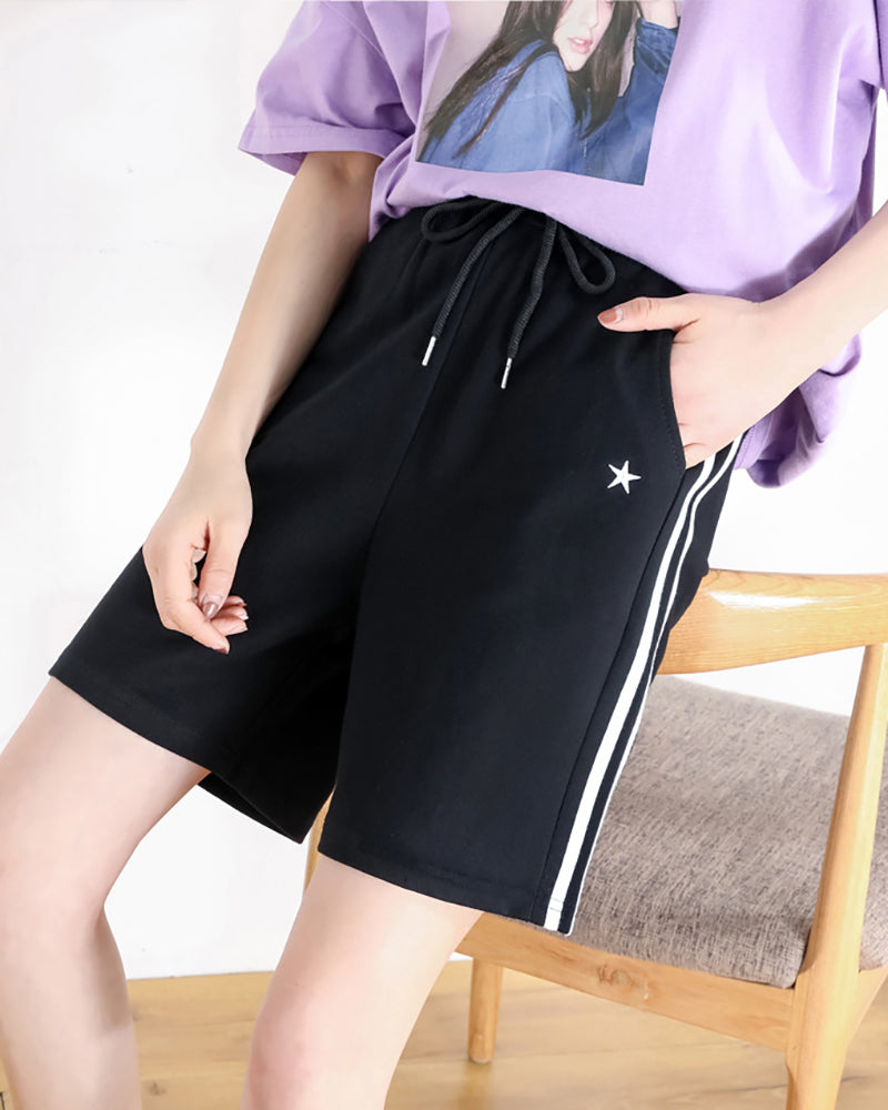 Women Shorts Knee-length Streetwear Leisure Solid Drawstring Loose Summer New Yoga Sport Five-point Pants