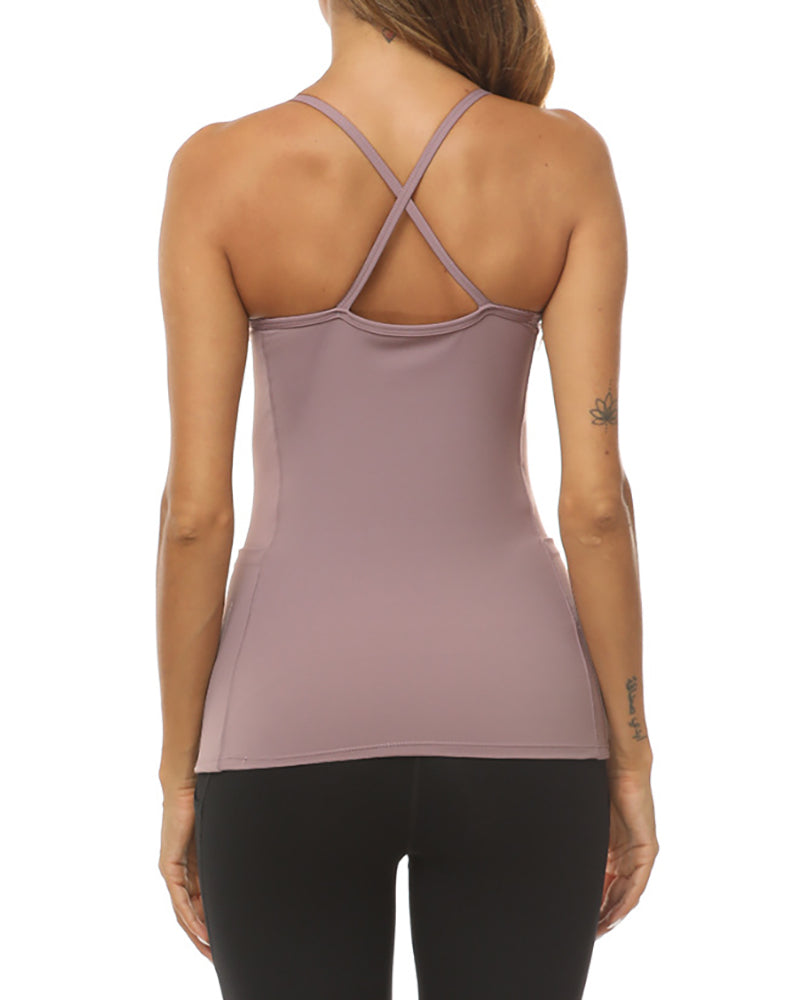 Yoga Tight Sling Nylon High Elastic Side Pocket Slim Fitness Vest Breathable Sports Top S-XL