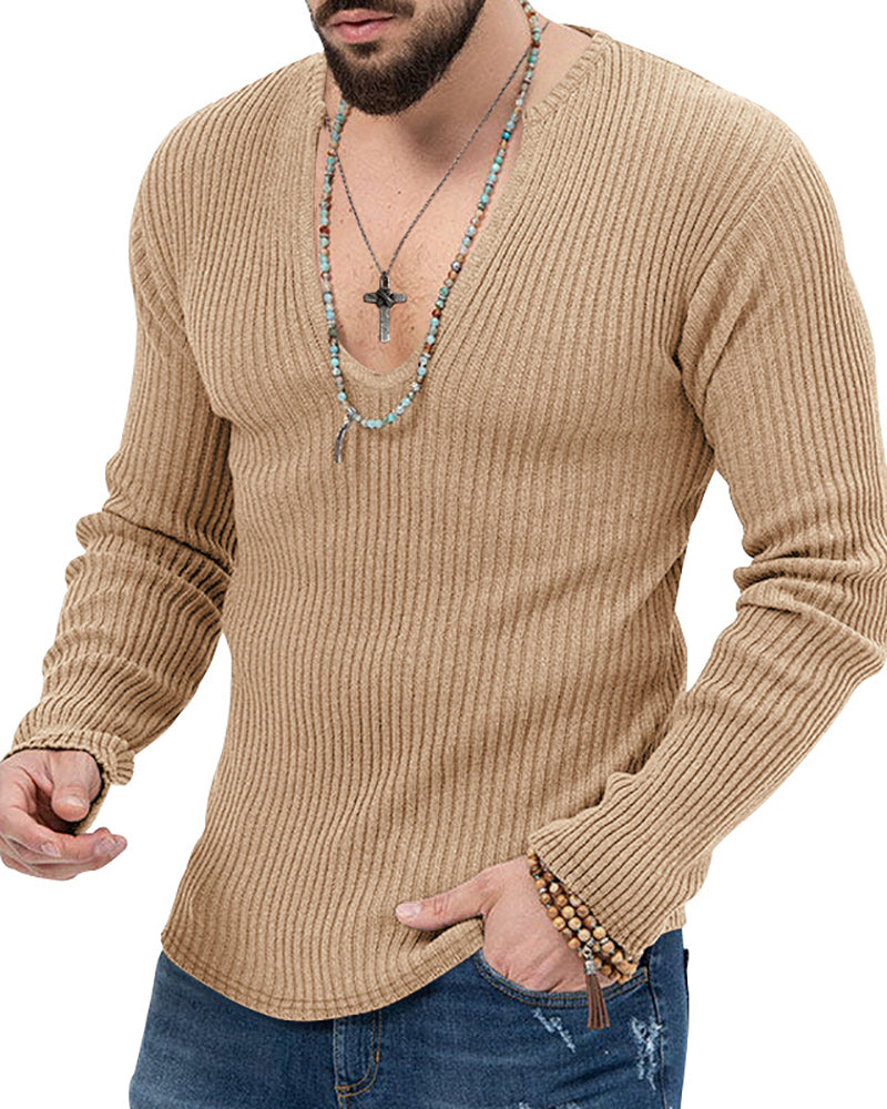 Mens Autumn Winter Long Sleeve Solid Color Knit Sweater Black Khaki Blue Apricot Mid Gray Red White S-3XL