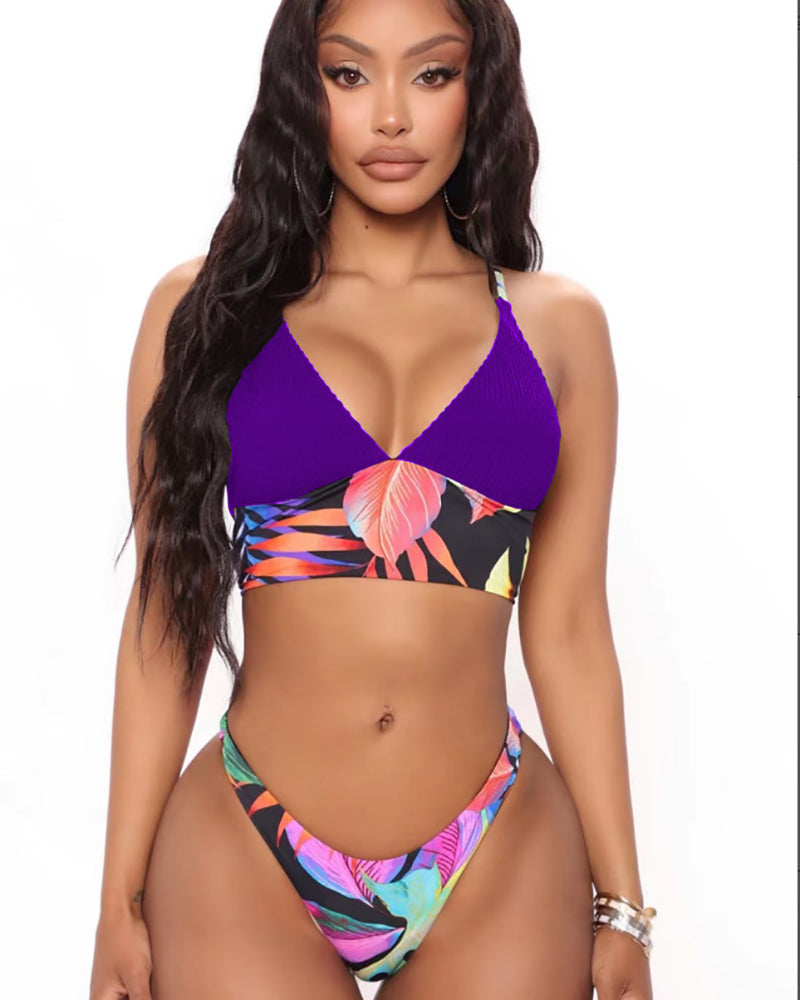 Contrast Color Women Hot Beach Swimwear