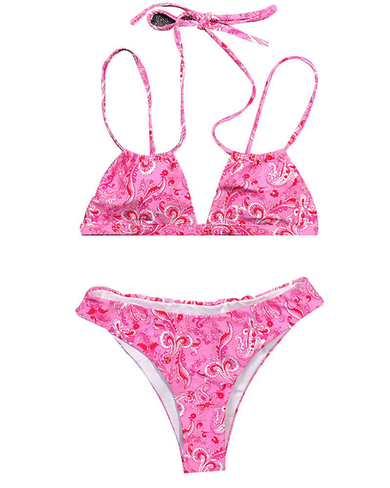 Women Sexy Digital Print Lace Two-piece Swimsuit