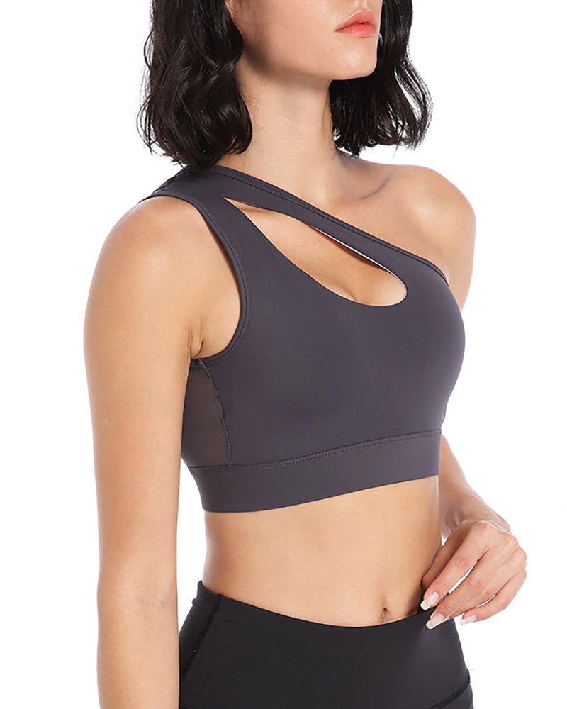 New One Shoulder Sports Bra Fitness Running Yoga Underwear Solid Color Sleeveless S-3XL