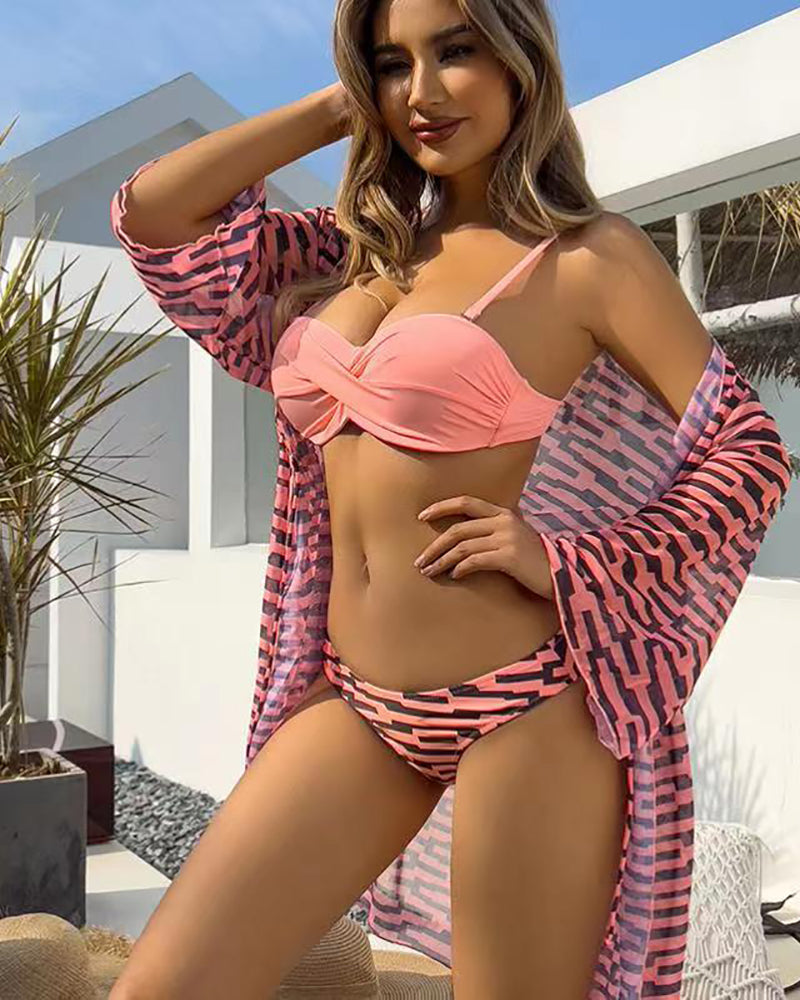 Floral Printed 3pcs Set Women Swimwear S-XL